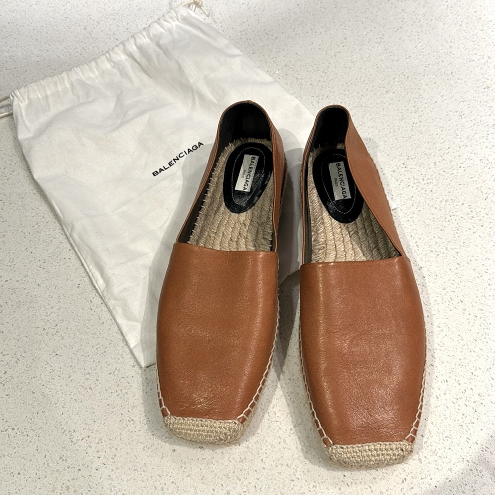 BALENCIAGA Leather Flat Espadrille Shoes, 40/ 10US